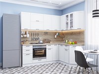 Кухонный гарнитур модульный Барселона-05 В*Ш*Г 2140*2200/1600*600, фасад МДФ/Стекло  Белый, корпус  Белый, столешница  Редондо ms2510VVT_77587
