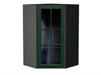 Шкаф верхний угловой остекленный Дублин Graphite, Special Green, 920 В*Ш*Г 920*600*600, фасад МДФ/Стекло  Special Green, корпус  Graphite ms2510VVT_74287