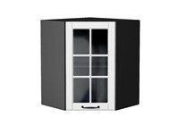 Шкаф верхний угловой остекленный Дублин Graphite, Special White, 720 В*Ш*Г 716*600*600, фасад МДФ/Стекло  Special White, корпус  Graphite ms2510VVT_74284