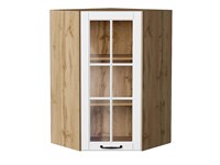 Шкаф верхний угловой остекленный Дублин Дуб Вотан, Special White, 920 В*Ш*Г 920*600*600, фасад МДФ/Стекло  Special White, корпус  Дуб Вотан ms2510VVT_74281