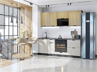 Кухонный гарнитур модульный Евро Лайн-02 В*Ш*Г 2140*2000*600, фасад МДФ  Дуб песочный/Агат, корпус  Graphite, столешница  Черный детройт ms2510VVT_79779
