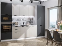 Кухонный гарнитур модульный Евро Лайн-01 В*Ш*Г 2140*2800*600, фасад МДФ  Агат/Антрацит, корпус  Белый, столешница  Гранит белый глянец ms2510VVT_77592