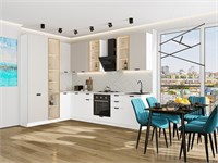 Кухонный гарнитур модульный Евро Лайн-07 В*Ш*Г 2340*2000/3000*600, фасад МДФ  Агат/Белый, корпус  Белый, столешница  Пирит светлый ms2510VVT_79628