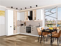 Кухонный гарнитур модульный Евро Лайн-07 В*Ш*Г 2340*2000/3000*600, фасад МДФ  Белый/Агат, корпус  Белый, столешница  Дуб светлый ms2510VVT_79622