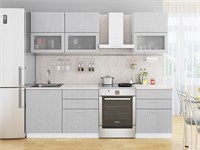 Кухонный гарнитур модульный Валерия-М-01 В*Ш*Г 2140*1800*600, фасад МДФ/Стекло  Серый металлик дождь светлый, корпус  Белый, столешница  Камень бежевый ms2510VVT_24209