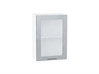 Шкаф верхний с 1-ой остекленной дверцей Валерия-М Белый, Серый металлик дождь светлый, 720, 500 В*Ш*Г 716*500*318, фасад МДФ/Стекло  Серый металлик дождь светлый, корпус  Белый ms2510VVT_37852