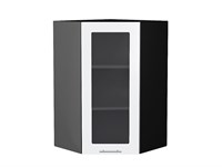 Шкаф верхний угловой остекленный Валерия-М Graphite, Белый глянец, 920 В*Ш*Г 920*600*600, фасад МДФ/Стекло  Белый глянец, корпус  Graphite ms2510VVT_40750