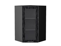 Шкаф верхний угловой остекленный Валерия-М Graphite, Черный металлик дождь, 920 В*Ш*Г 920*600*600, фасад МДФ/Стекло  Черный металлик дождь, корпус  Graphite ms2510VVT_40766