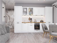 Кухонный гарнитур модульный Ницца Royal-01 В*Ш*Г 2140*3150*600, фасад МДФ/Стекло  Blanco, корпус  Белый, столешница  Дуб натуральный ms2510VVT_72109