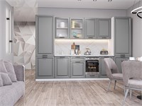 Кухонный гарнитур модульный Ницца Royal-01 В*Ш*Г 2140*3150*600, фасад МДФ/Стекло  Magnum, корпус  Белый, столешница  Пирит светлый ms2510VVT_72110