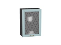 Шкаф верхний с 1-ой остекленной дверцей Ницца Graphite, Голубой, 720, 500 В*Ш*Г 716*500*318, фасад МДФ/Стекло  Голубой, корпус  Graphite ms2510VVT_54693