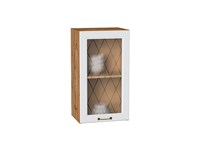 Шкаф верхний с 1-ой остекленной дверцей Ницца Дуб Вотан, Белый, 720, 400 В*Ш*Г 716*400*318, фасад МДФ/Стекло  Белый, корпус  Дуб Вотан ms2510VVT_64227