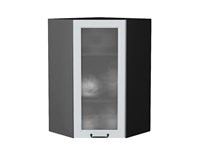 Шкаф верхний угловой остекленный Ницца Graphite, Blanco, 920, Кризет В*Ш*Г 920*600*600, фасад МДФ/Стекло  Blanco, корпус  Graphite ms2510VVT_44398