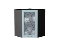 Шкаф верхний угловой остекленный Ницца Graphite, Голубой, 720 В*Ш*Г 716*600*600, фасад МДФ/Стекло  Голубой, корпус  Graphite ms2510VVT_54815
