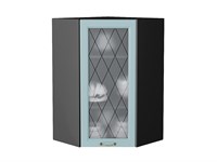 Шкаф верхний угловой остекленный Ницца Graphite, Голубой, 920 В*Ш*Г 920*600*600, фасад МДФ/Стекло  Голубой, корпус  Graphite ms2510VVT_54816
